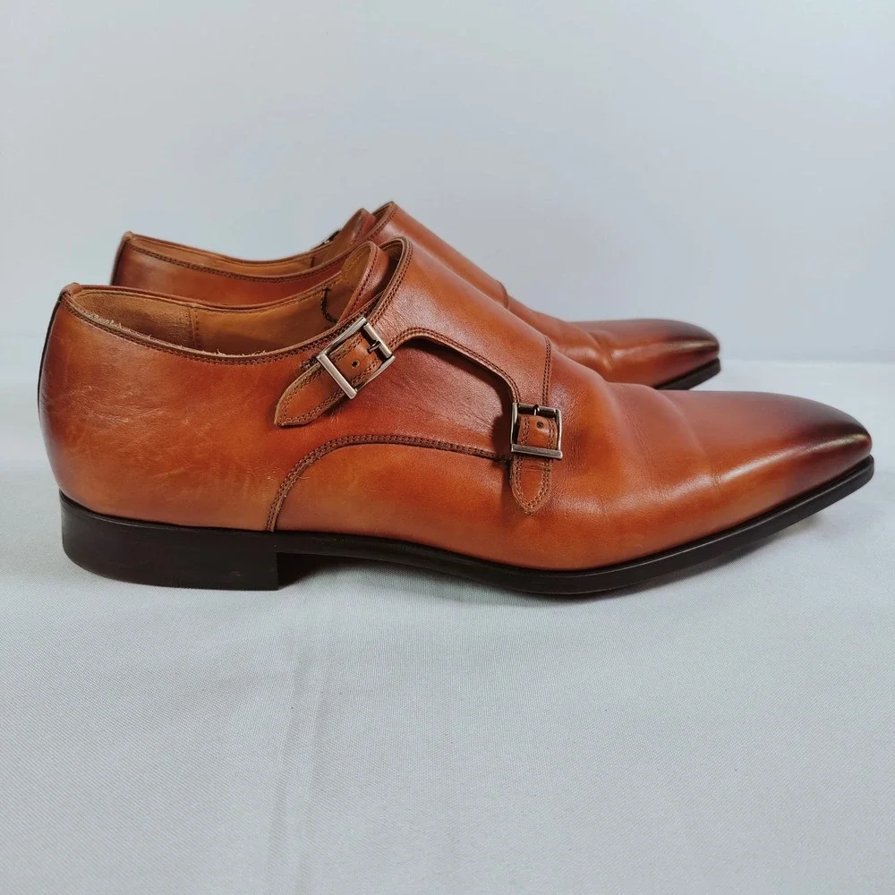 Magnanni Burnished Double Monk Strap Loafers Cognac Leather Shoes 13 M Spain